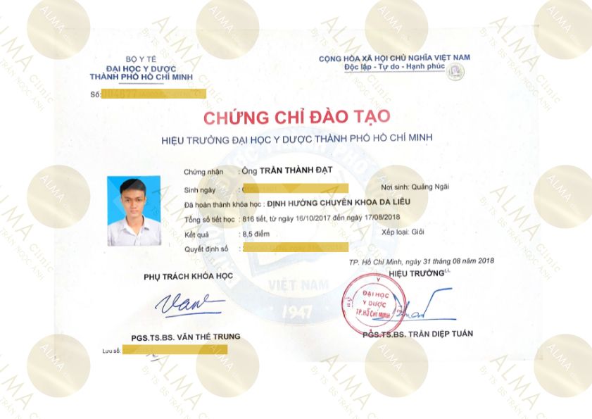 Chứng chỉ đào tạo Định hướng chuyên khoa Da liễu – ThS BS Trần Thành Đạt – Đại học Y Dược TP.HCM