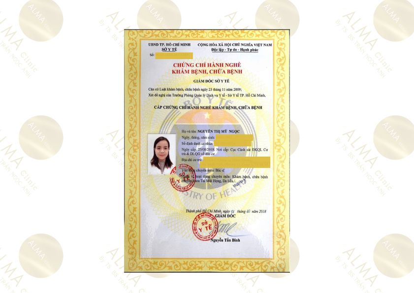 Chứng chỉ hành nghề Tai Mũi Họng và Da liễu của BS CK I Nguyễn Thị Mỹ Ngọc - Sở Y tế TP.HCM  