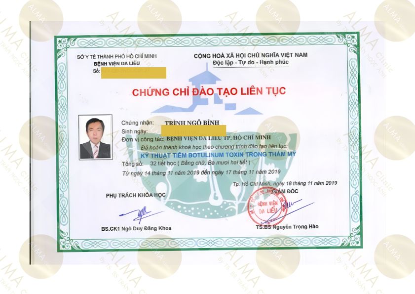 Ths Bs. Trình Ngô Bỉnh: Chứng chỉ đào tạo botox
