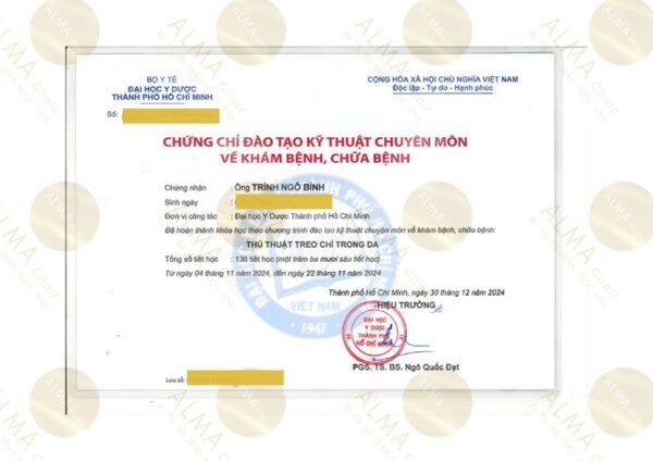 Ths Bs. Trình Ngô Bỉnh: Chứng chỉ thủ thuật treo chỉ trong da