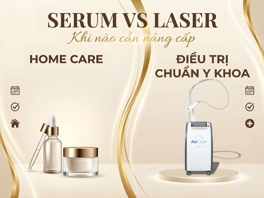 serum vs dieu tri y khoa so sanh alma Serum phù hợp cho mụn nhẹ-vừa, ưu tiên điều trị laser y khoa khi mụn nặng hỏăc kháng bôi thoa