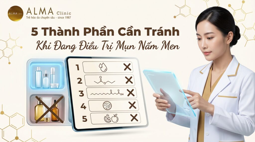Bác sĩ da liễu Alma Clinic hướng dẫn các thành phần mỹ phẩm cần tránh khi đang điều trị mụn nấm men