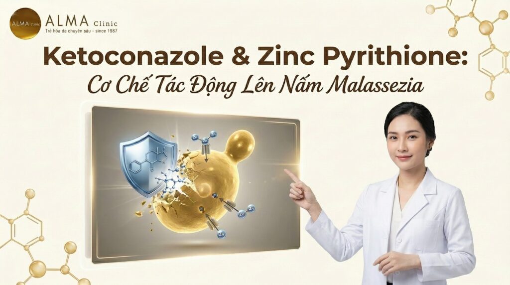 Bác sĩ da liễu Alma Clinic giải thích cơ chế tác động của Ketoconazole và Zinc Pyrithione lên nấm Malassezia gây mụn nấm men
