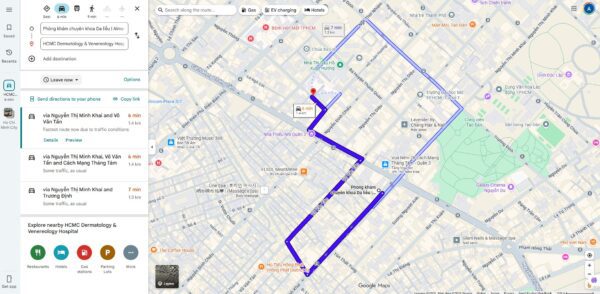 Bản đồ hướng dẫn di chuyển từ Bệnh viện da liễu Tp. HCM đến phòng khám chuyên sâu da liễu Alma Clinic