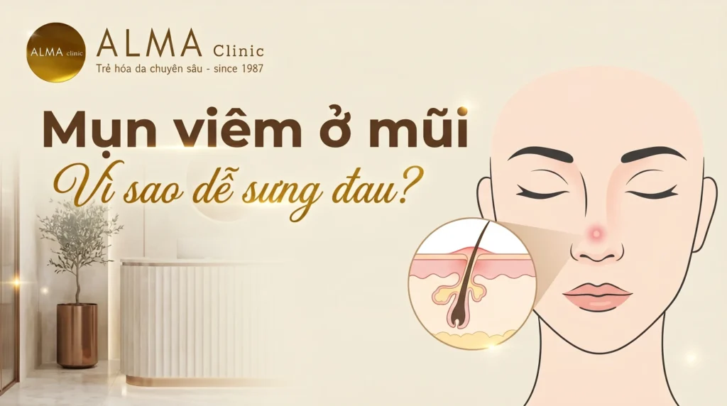 mun viem o mui sung dau Mụn viêm ở mũi dễ sưng đau do tuyến bã và bít tắc