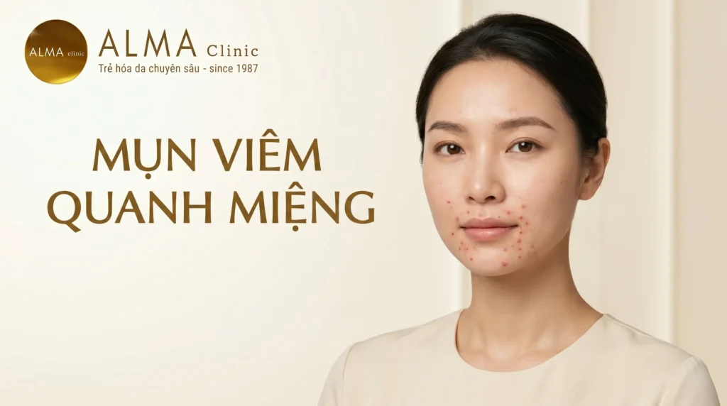 Mụn viêm quanh miệng đỏ đau cần phân biệt với kích ứng và viêm da quanh miệng