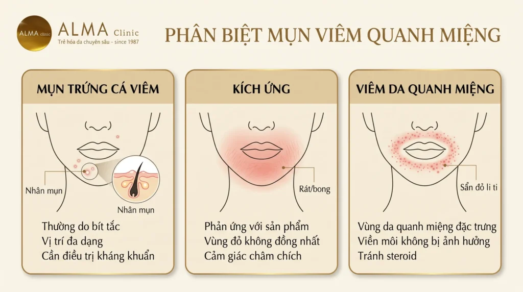 Phân biệt mụn trứng cá viêm kích ứng và viêm da quanh miệng