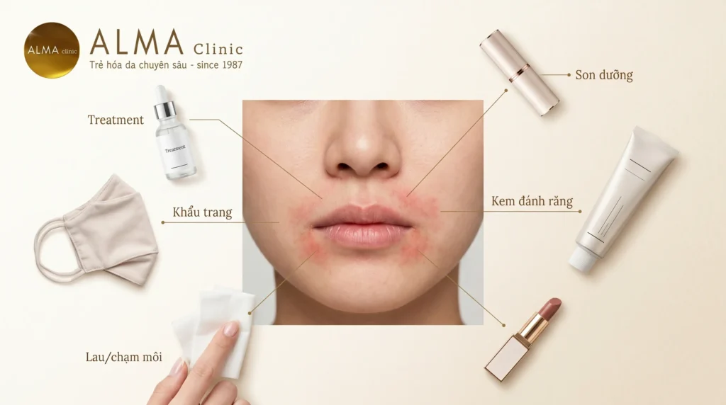 Son dưỡng kem đánh răng khẩu trang và treatment có thể kích ứng quanh miệng
