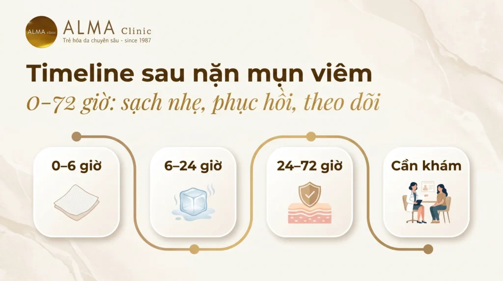 nan mun viem xong nen lam gi timeline Timeline chăm sóc da sau nặn mụn viêm 24 đến 72 giờ