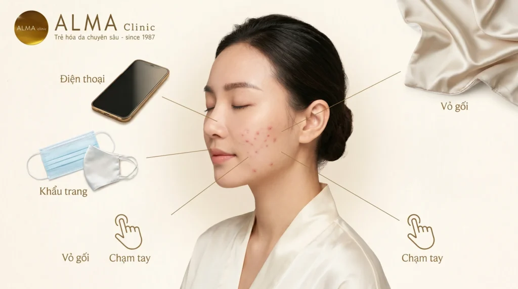 Mỹ phẩm khẩu trang điện thoại vỏ gối có thể làm mụn viêm ở má tái phát
