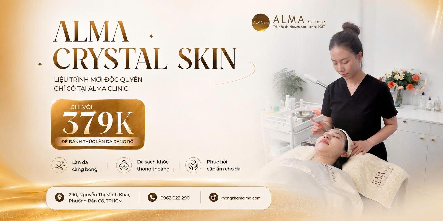 liệu trình chăm sóc da chuyên sâu Alma Crystal Skin độc quyền tại ALMA Clinic với mức giá trải nghiệm chỉ 379K