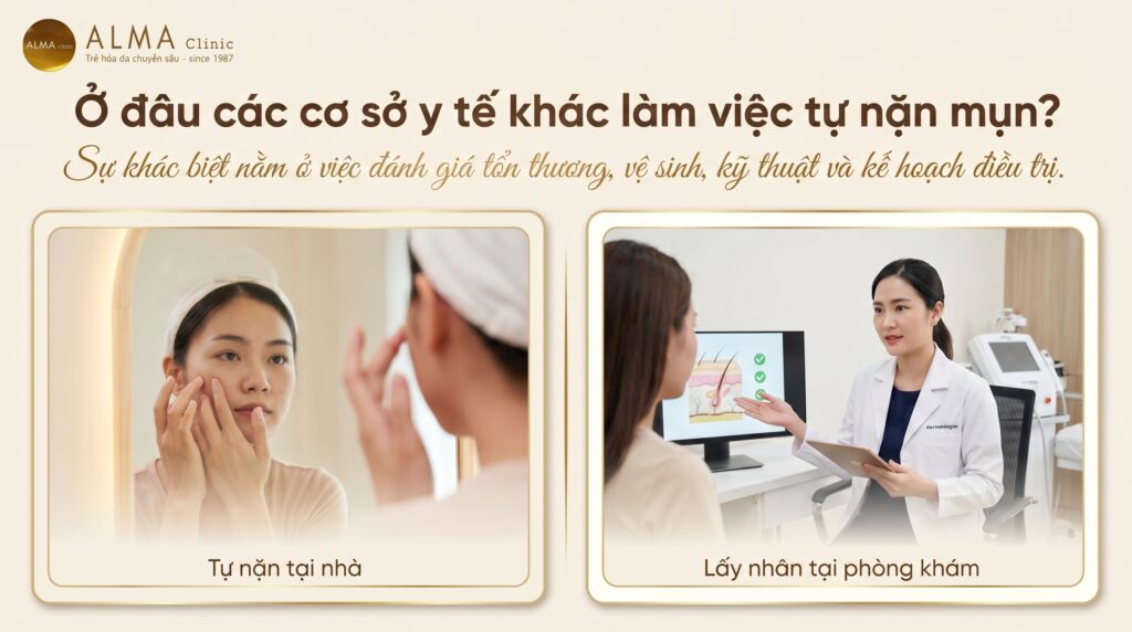 lay nhan y khoa khac tu nan mun so sanh So sánh lấy nhân mụn tại phòng khám và tự nặn mụn tại nhà