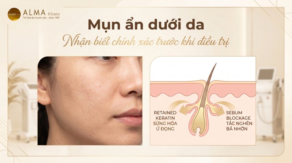 mun an duoi da cach xu tri 1 Minh họa mụn ẩn dưới da và cách xử trí an toàn